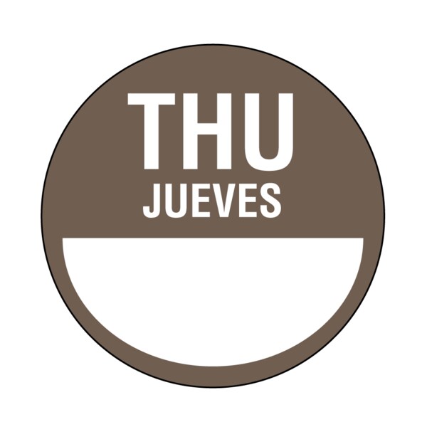 Nevs DaySpots - Thursday/Jueves 3" circle White w/Brown DDOT-THS3 - main